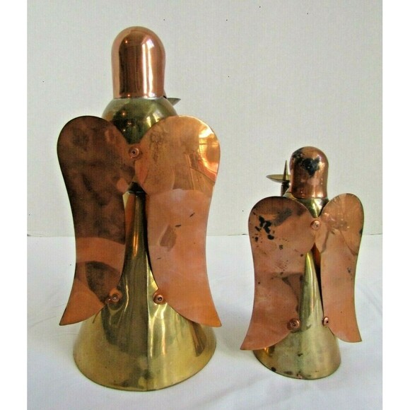 Vintage Copper Brass Angel Candle Holders Set of 2 Christmas Holiday 9.5" & 6.5" - Picture 3 of 7
